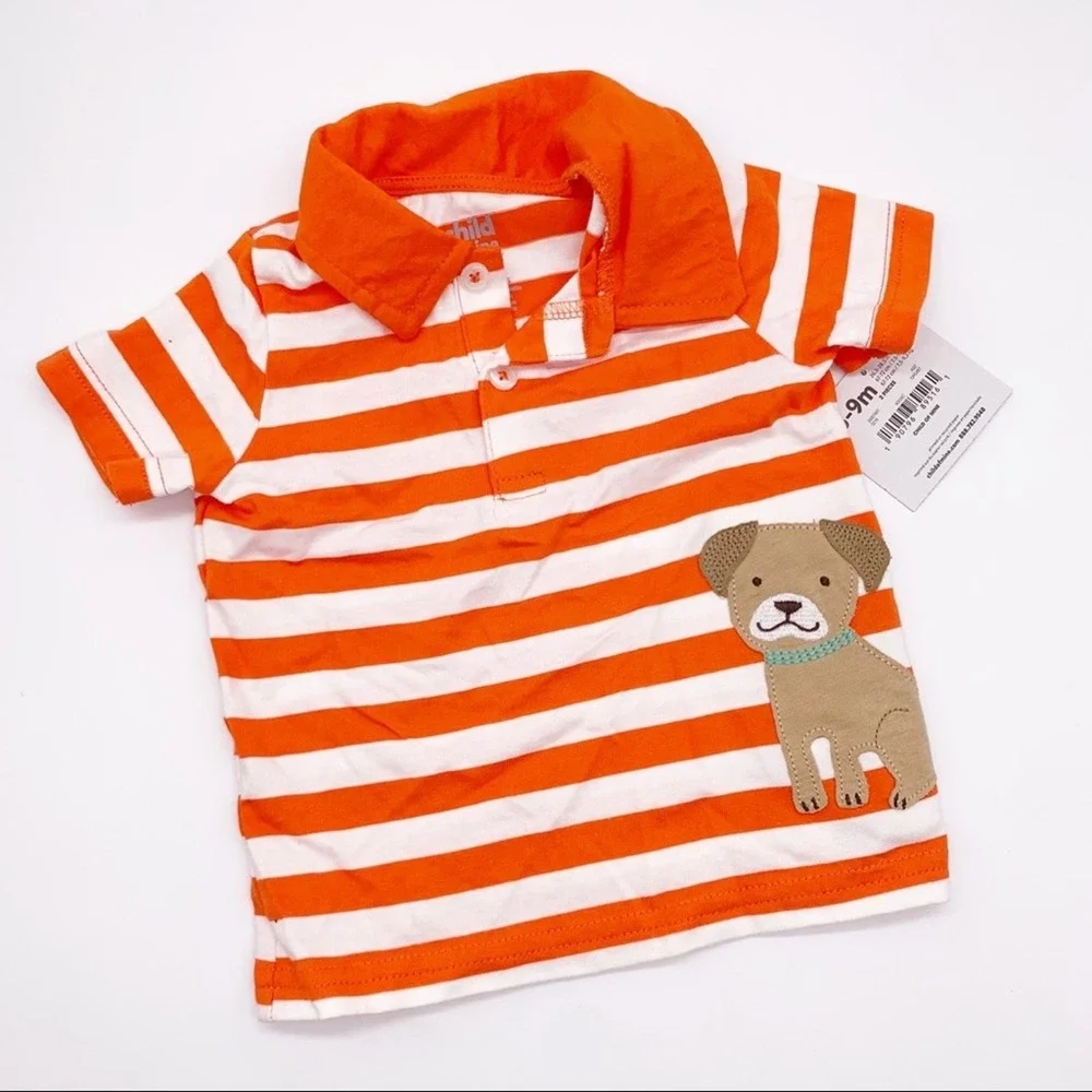 Carters Child of Mine Puppy Dog Polo Shirt Size 6-9 Mo Orange White Stripe NWT